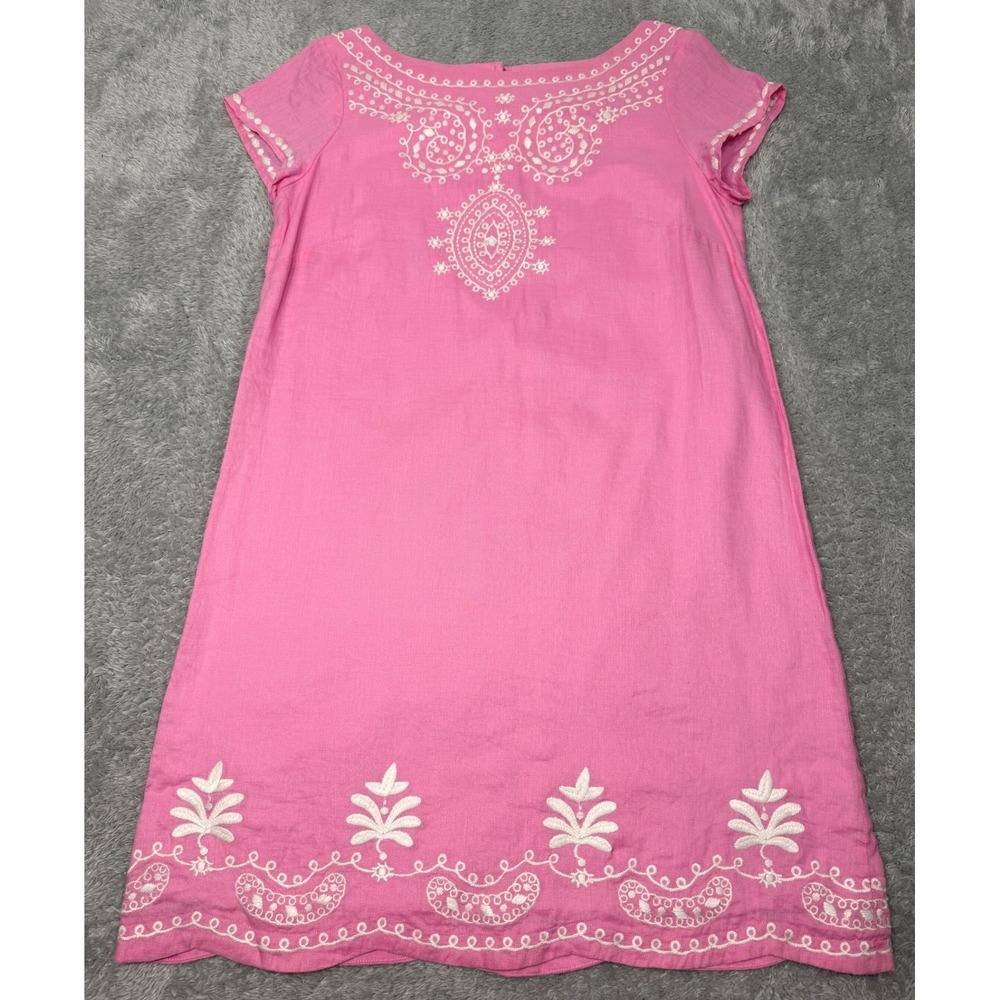 Lilly Pulitzer Dress Women 12 Pink Linen Shift Embroidered Short Sleeve 86022